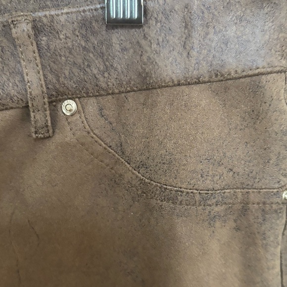 CHICOS FAUX SUEDE LEATHER BROWN COWBOY HIGH RISE SLIM LEG BOYFRIEND PANTS SZ 14P - Picture 6 of 13